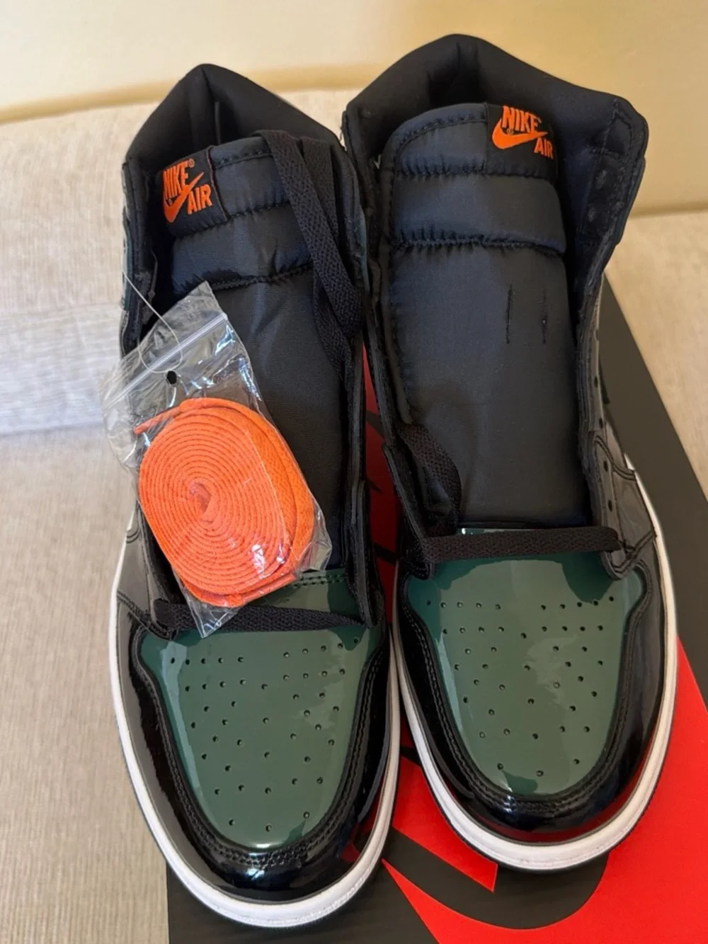 Jordan High-Top Sneakers in Black, Green & Orange